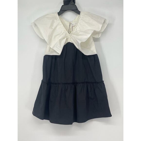 Zara‎ Cream Black Large Collar Mini Dress Size 10 Cottage Classic - Picture 1 of 6